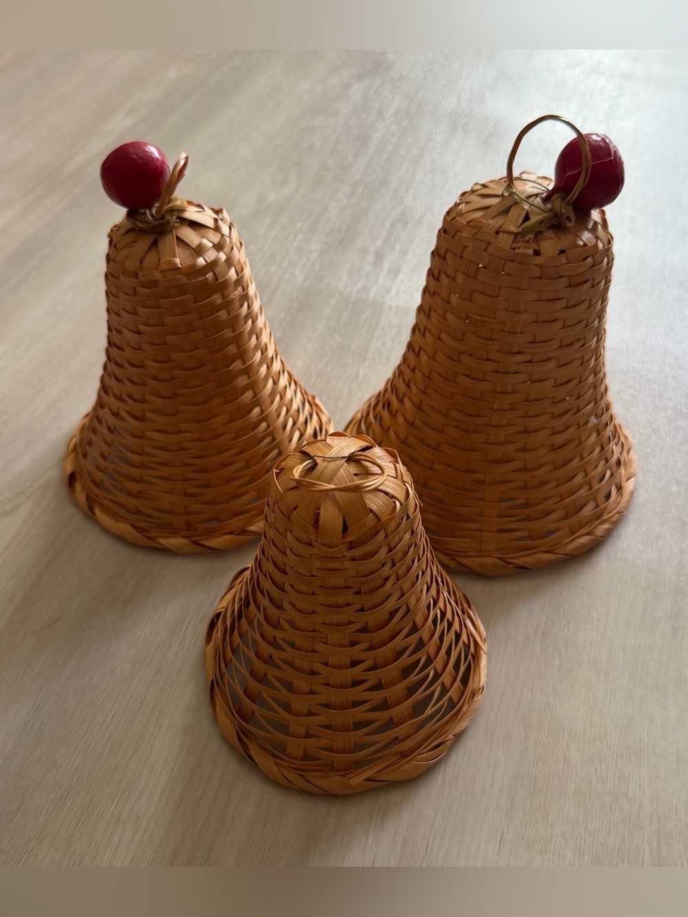 Vintage Holiday Wicker Bells Set of Rustic Christmas Boho